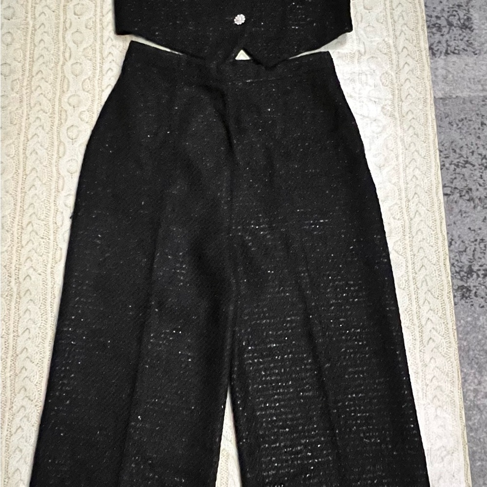 Like new Jason Wu Black Metallic Tweed Wideleg Pants with matching vest Medium 8